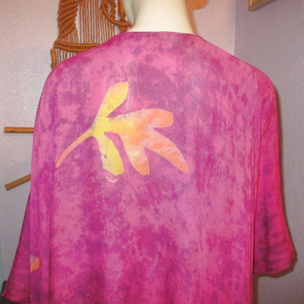 Vtg Wild Woman Batik Kimono Tunic Caftan Fringe Dress Hippie Boho Lagenlook OS - Picture 12 of 13